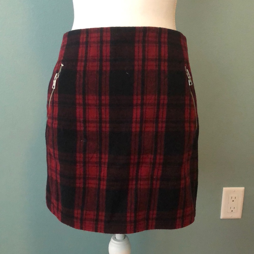 Red and black plaid mini skirt